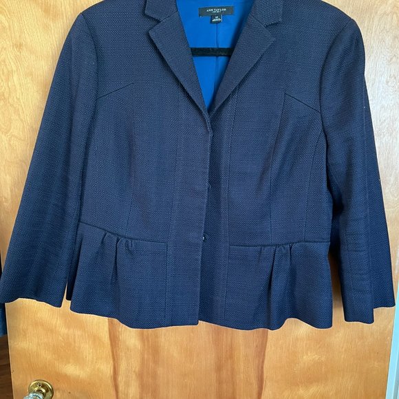 Navy Peplum Cotton Blazer // Ann Taylor Women's Size 10 - Picture 5 of 6